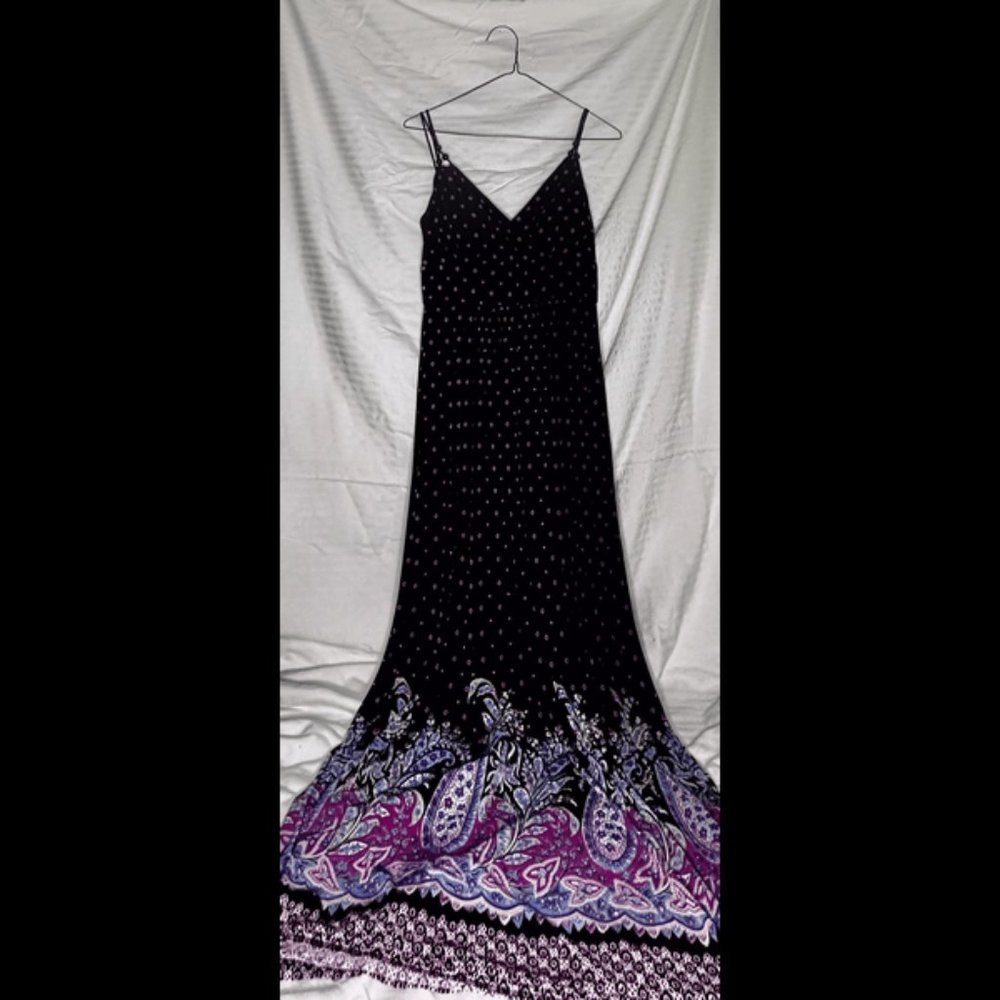 AMERICAN LIVING Strapped Maxi Dress Black Floral Paisley size 8